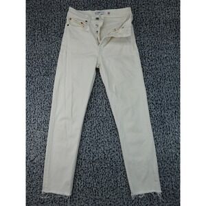 RE/DONE High Rise Ankle Crop Jeans Womens 25 Vintage White‎ Raw Hem